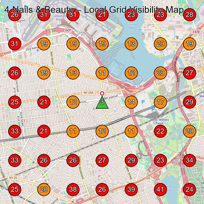 4 Nails & Beauty GeoGrid visibility map for Beauty Salon in Queens